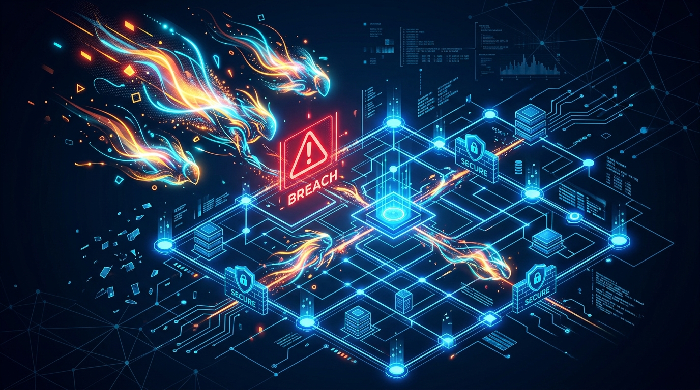 AI agents as abstract digital entities infiltrating a secure network